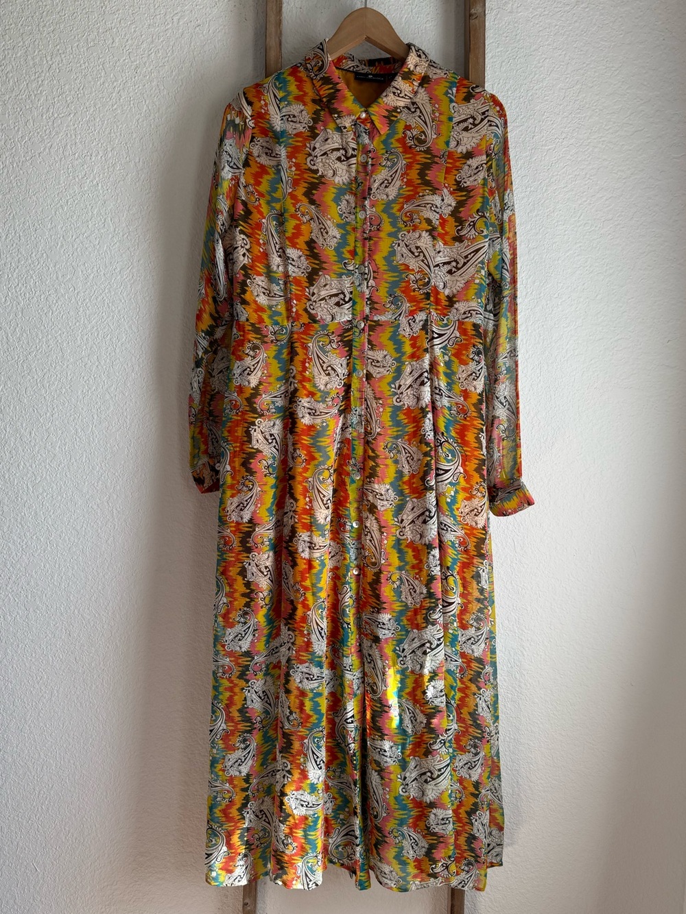 Emily Lovelock Colorful Paisley Button-Down Retro Maxi Dress Sz: M